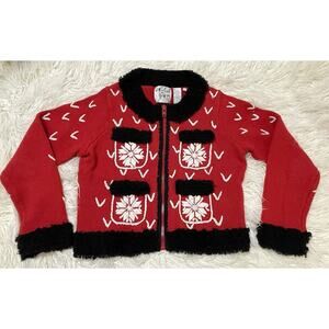 Michael Simon Red Zipper Cardigan Cropped Sweater Snowflake Medium vintage 90s